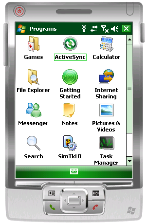 mobile menu. Windows Mobile main menu.